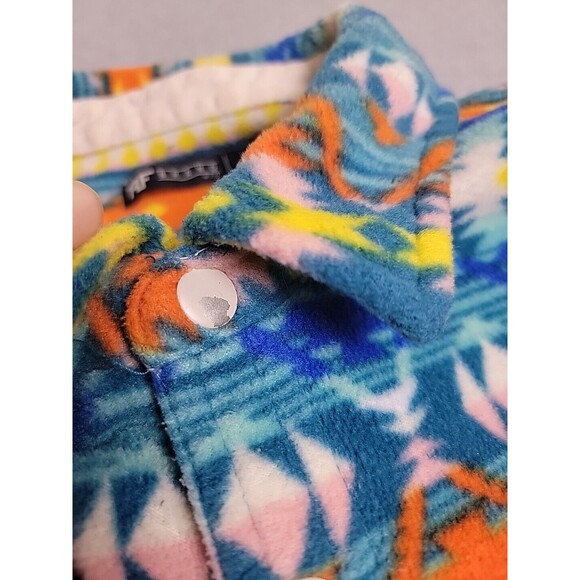 RF Brand Shirt Shacket Mens L Aztec Fleece Orange Blue Yellow Snaps Pockets READ - Picture 4 of 16